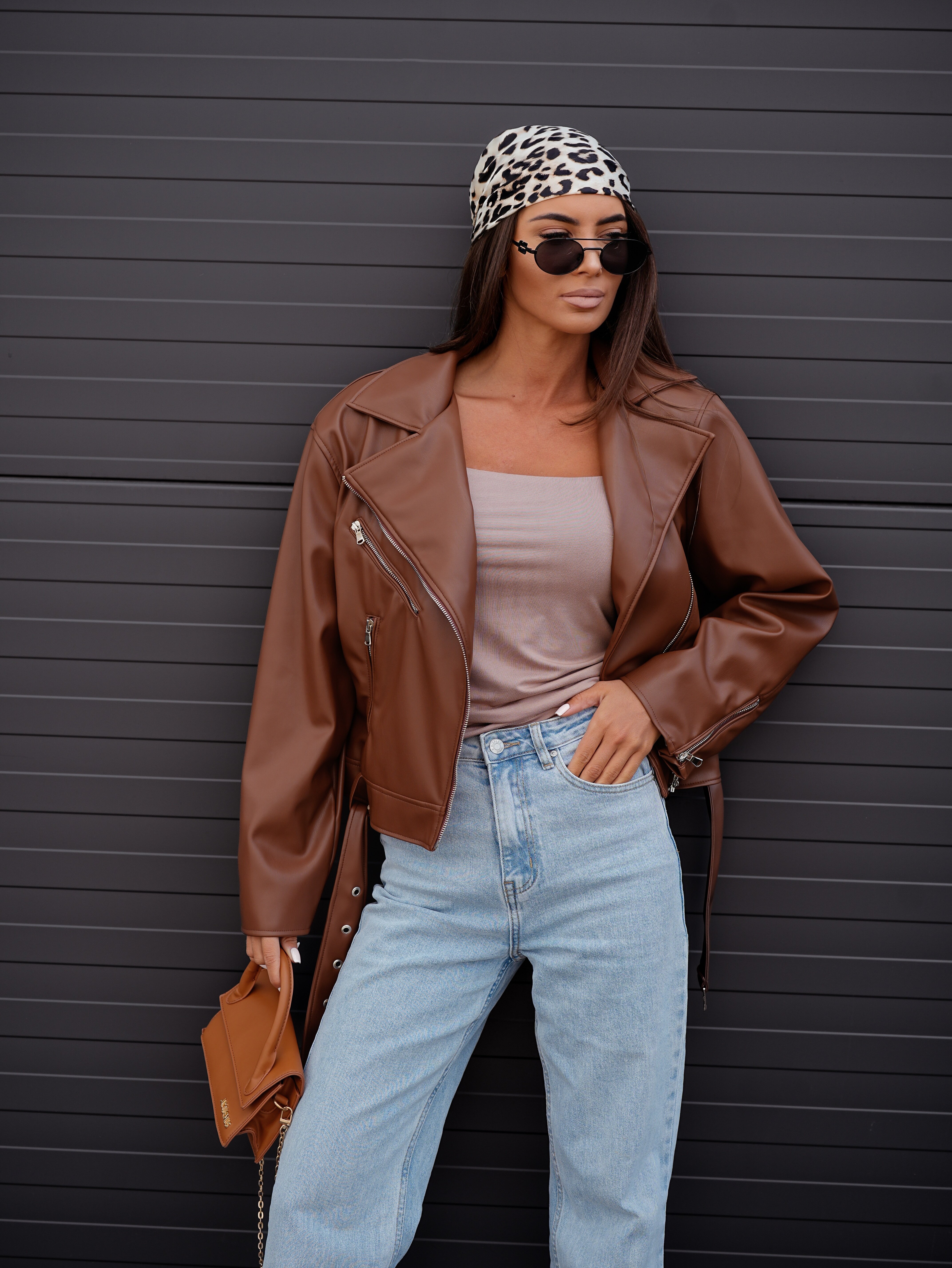 Ramoneska Elly eko skóra karmelowa 