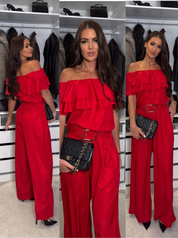 Kombinezon Lisorno z falbankami czerwony