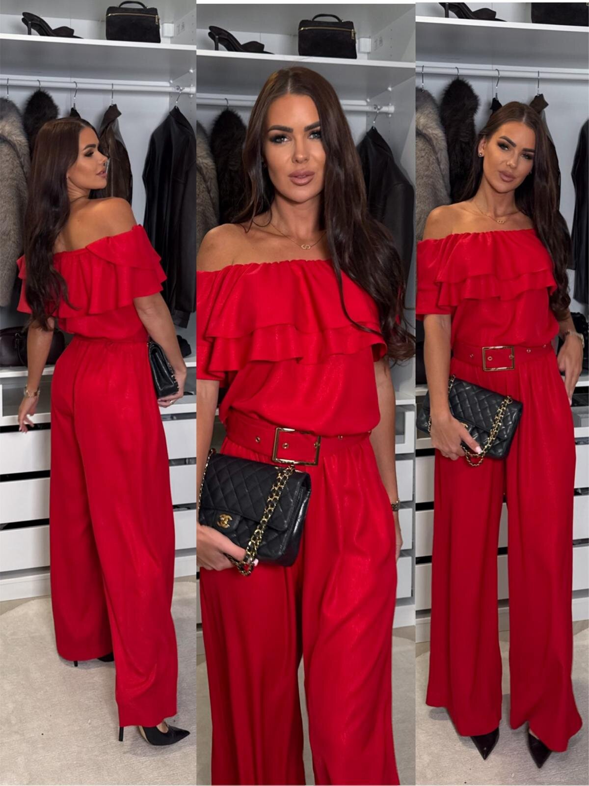 Kombinezon Lisorno z falbankami czerwony