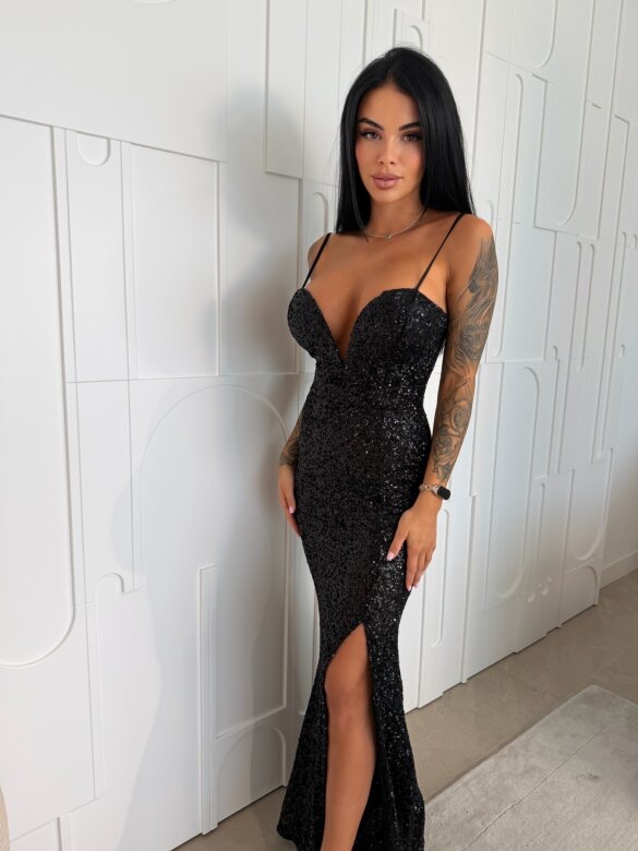 Sukienka Cortiva maxi z cekinami czarna