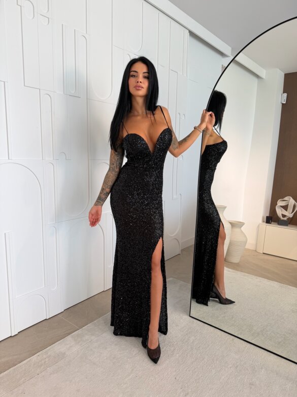 Sukienka Cortiva maxi z cekinami czarna