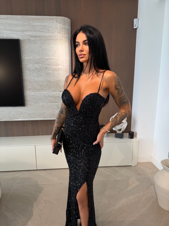 Sukienka Cortiva maxi z cekinami czarna