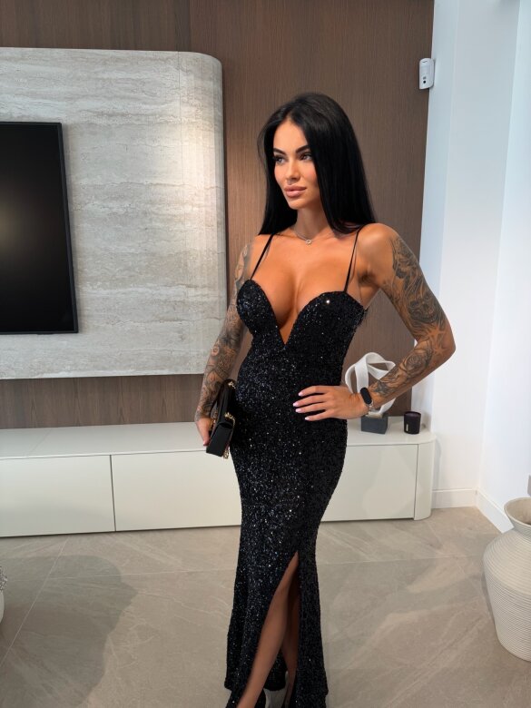 Sukienka Cortiva maxi z cekinami czarna