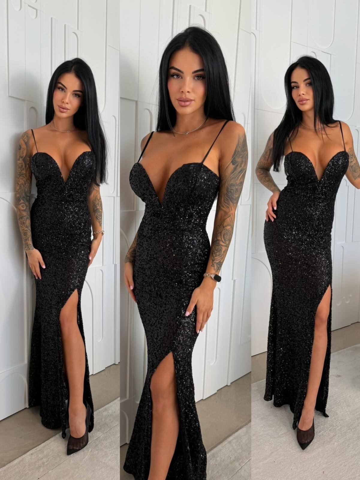 Sukienka Cortiva maxi z cekinami czarna