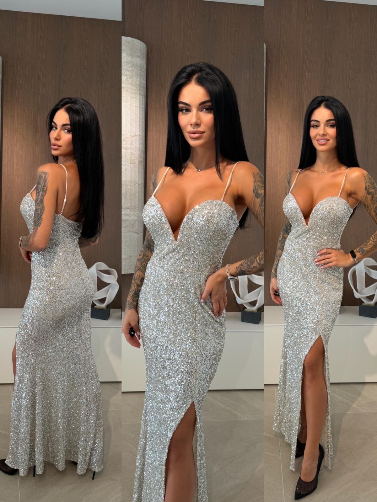 Sukienka Cortiva maxi z cekinami szampańska