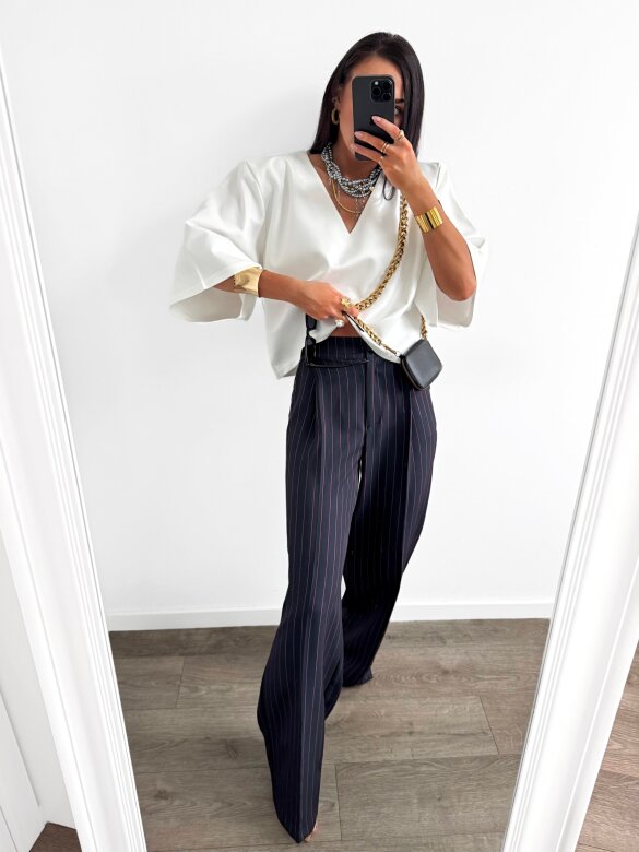 Spodnie Morgan w paski granatowo-różowe