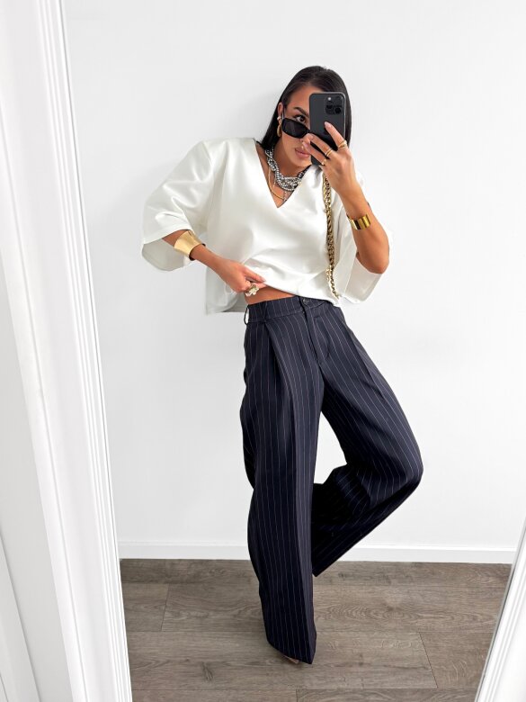 Spodnie Morgan w paski granatowo-różowe