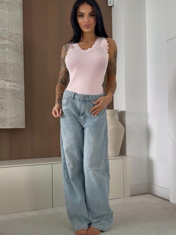 Top Lugano prążkowany pudrowy