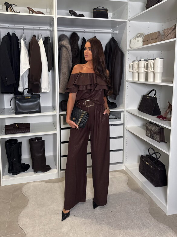 Kombinezon Lisorno z falbankami czekoladowy 