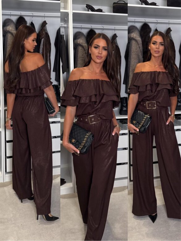 Kombinezon Lisorno z falbankami czekoladowy 