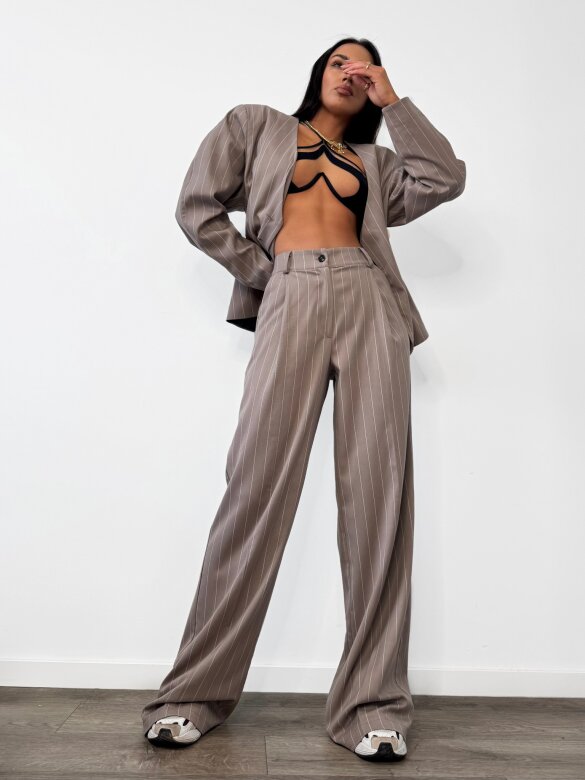 Spodnie Morgan w paski beżowe 