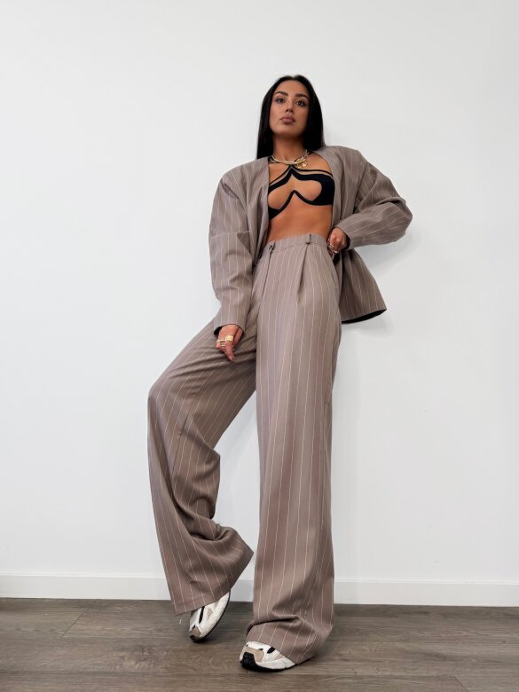 Spodnie Morgan w paski beżowe 