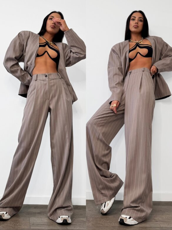 Spodnie Morgan w paski beżowe 