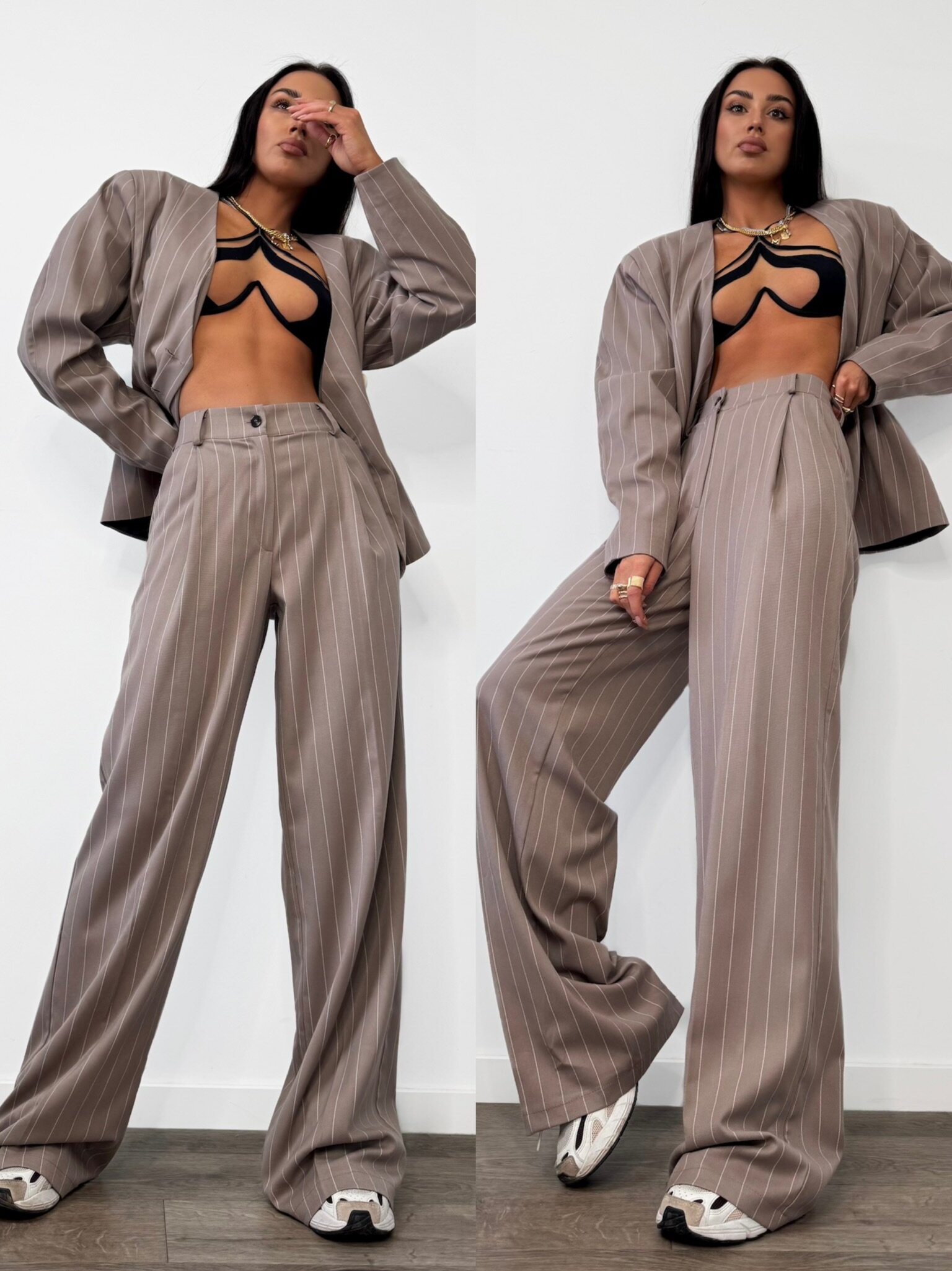 Spodnie Morgan w paski beżowe 