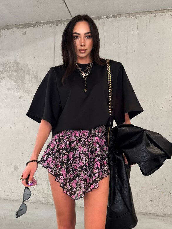 Spódniczko-szorty Rammos w kwiaty czarno-różowe