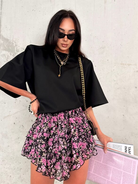 Spódniczko-szorty Rammos w kwiaty czarno-różowe