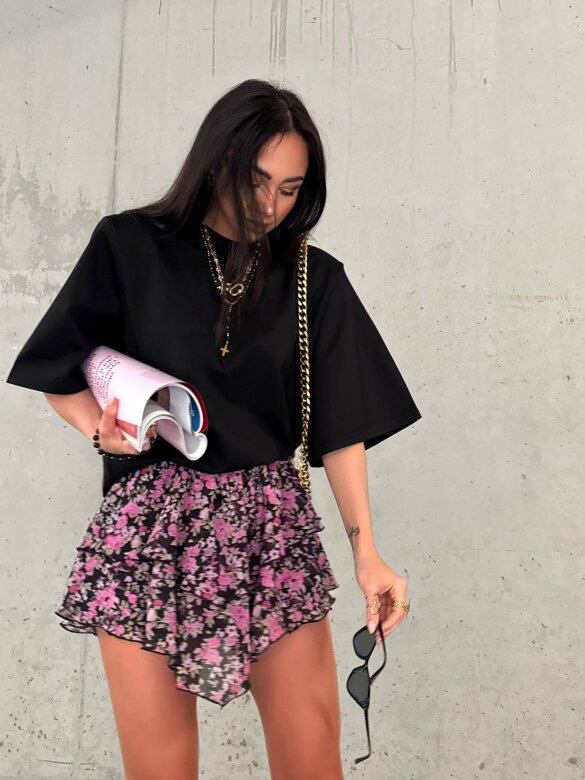 Spódniczko-szorty Rammos w kwiaty czarno-różowe