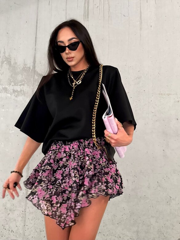 Spódniczko-szorty Rammos w kwiaty czarno-różowe