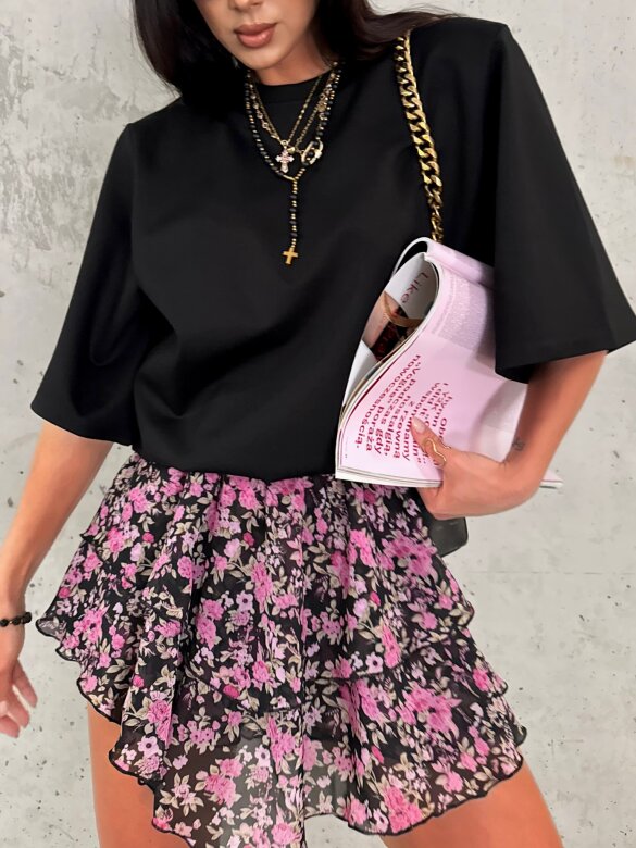 Spódniczko-szorty Rammos w kwiaty czarno-różowe