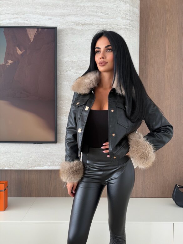 Kurtka Magnet eko skóra z futerkiem czarna