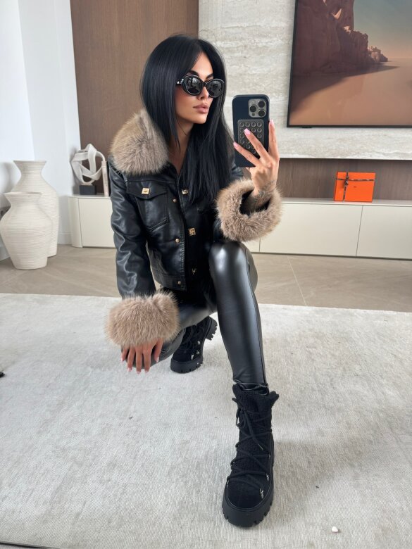 Kurtka Magnet eko skóra z futerkiem czarna