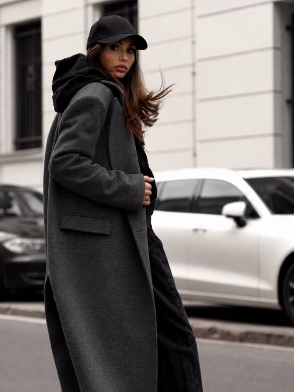 Coat Flint with wool and viscose graphite