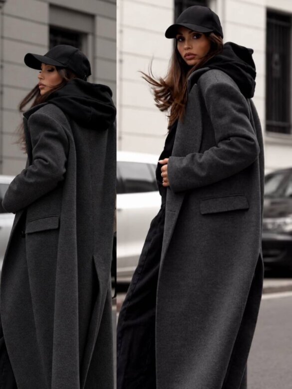 Coat Flint with wool and viscose graphite