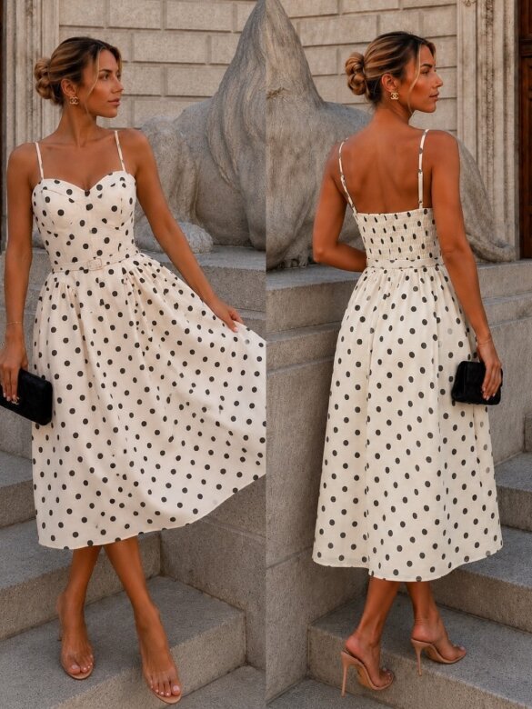 Sukienka Candy Dots z lnem ecru-czarna 