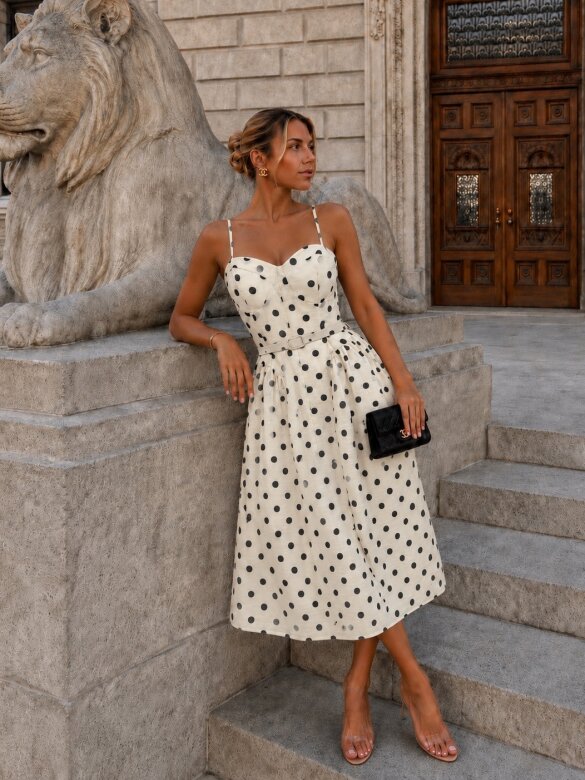 Sukienka Candy Dots z lnem ecru-czarna 