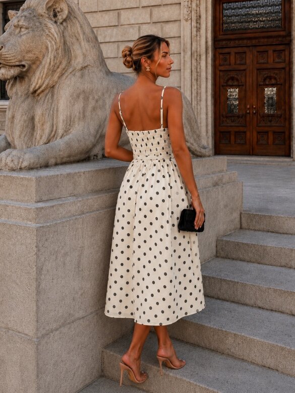 Sukienka Candy Dots z lnem ecru-czarna 