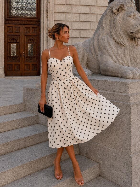 Sukienka Candy Dots z lnem ecru-czarna 
