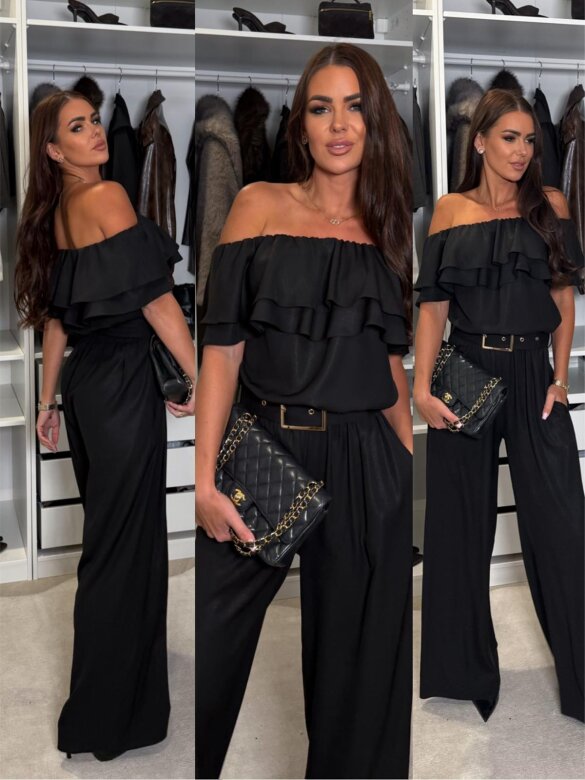 Kombinezon Lisorno z falbankami czarny 