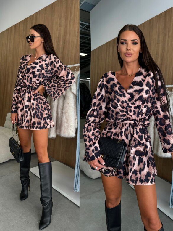 Kombinezon Carly animal print beżowo-czarny