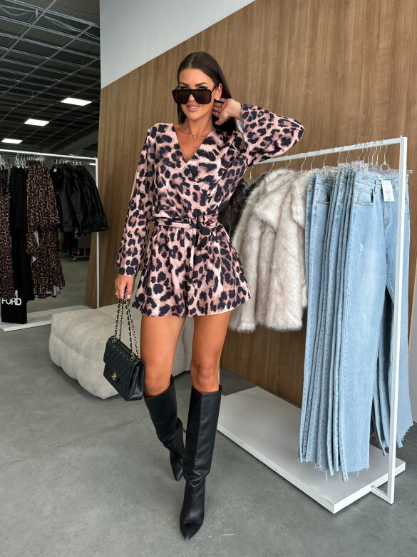 Kombinezon Carly animal print beżowo-czarny