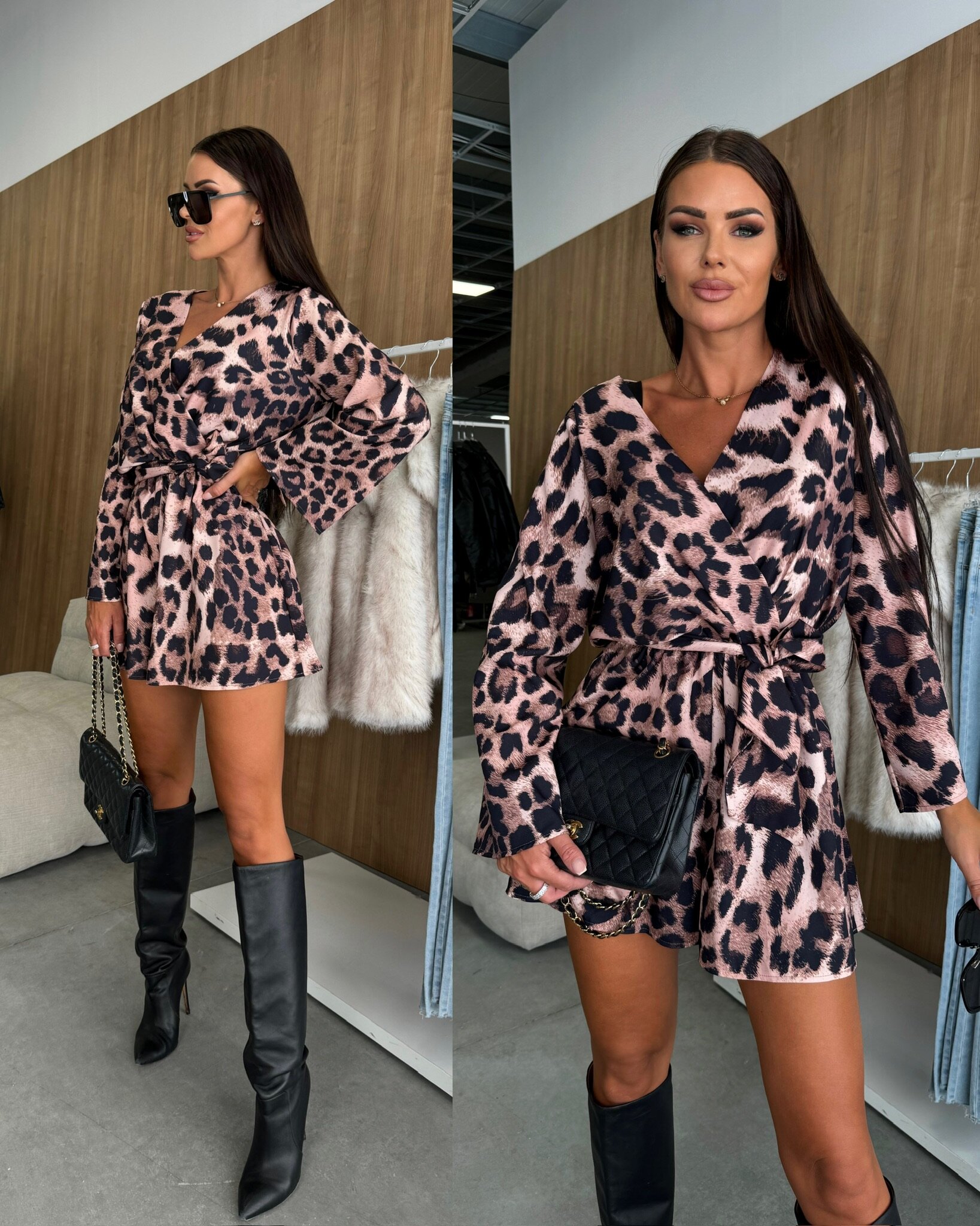 Kombinezon Carly animal print beżowo-czarny