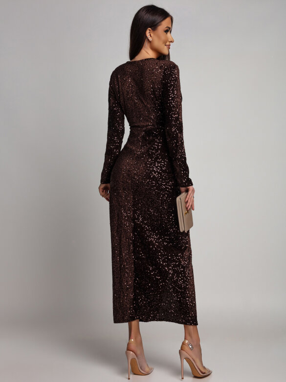 Sukienka Novalla maxi z cekinami brązowa
