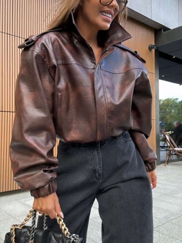 Kurtka Betty eko skóra matowa brązowa 