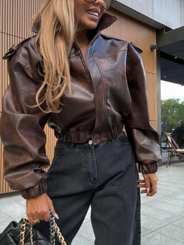 Kurtka Betty eko skóra matowa brązowa 