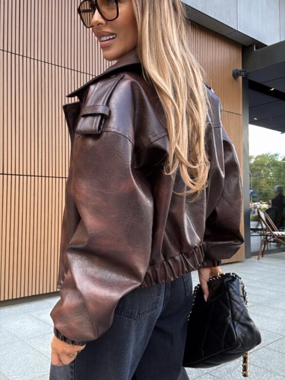 Kurtka Betty eko skóra matowa brązowa 