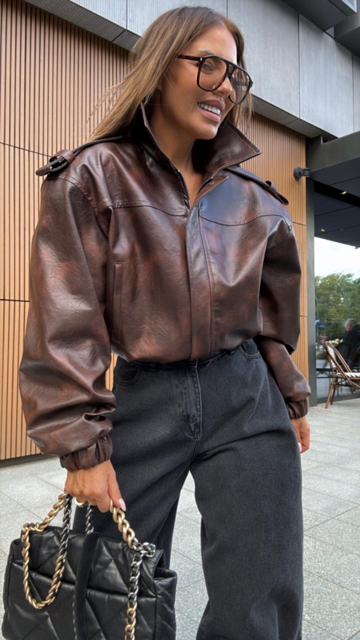 Kurtka Betty eko skóra matowa brązowa 