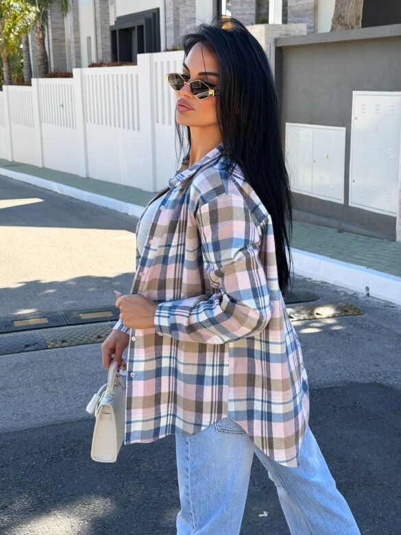 Koszula Elvia flanelowa w kratę pudrowo-niebieska