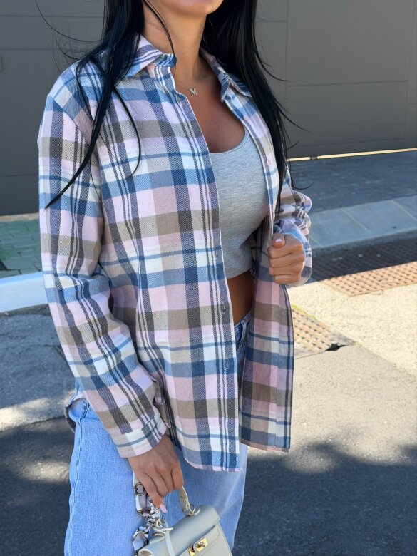 Koszula Elvia flanelowa w kratę pudrowo-niebieska