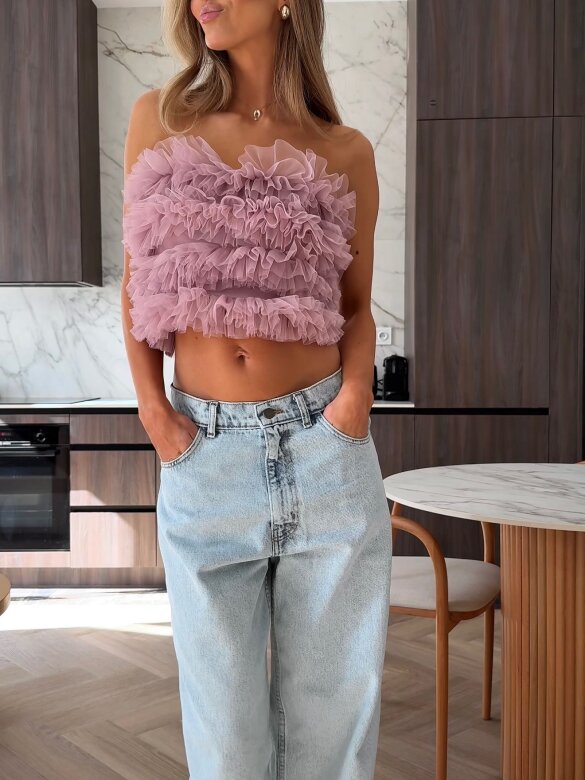 Top Prima short tiulowy pudrowy