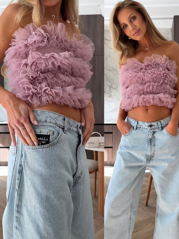 Top Prima short tiulowy pudrowy