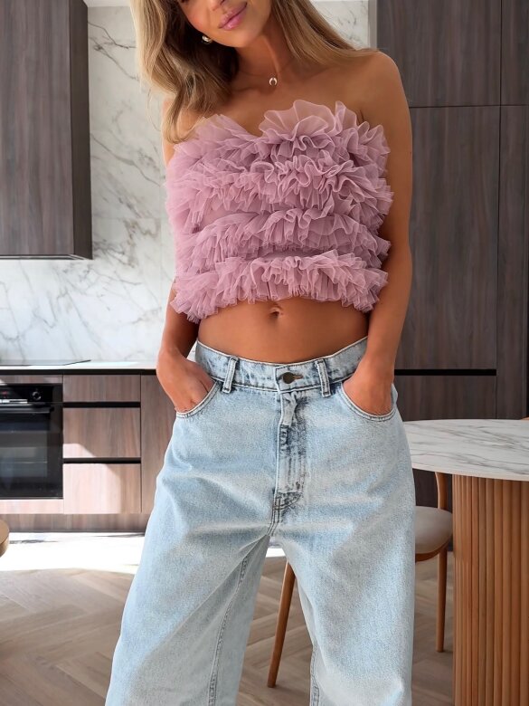 Top Prima short tiulowy pudrowy