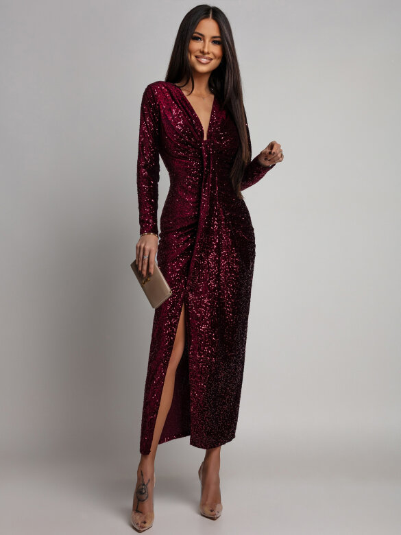 Sukienka Novalla maxi z cekinami bordowa