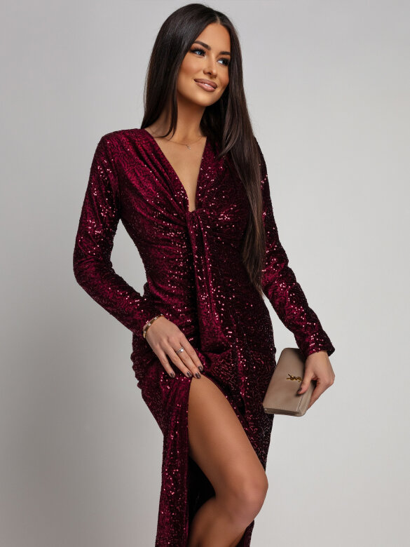 Sukienka Novalla maxi z cekinami bordowa