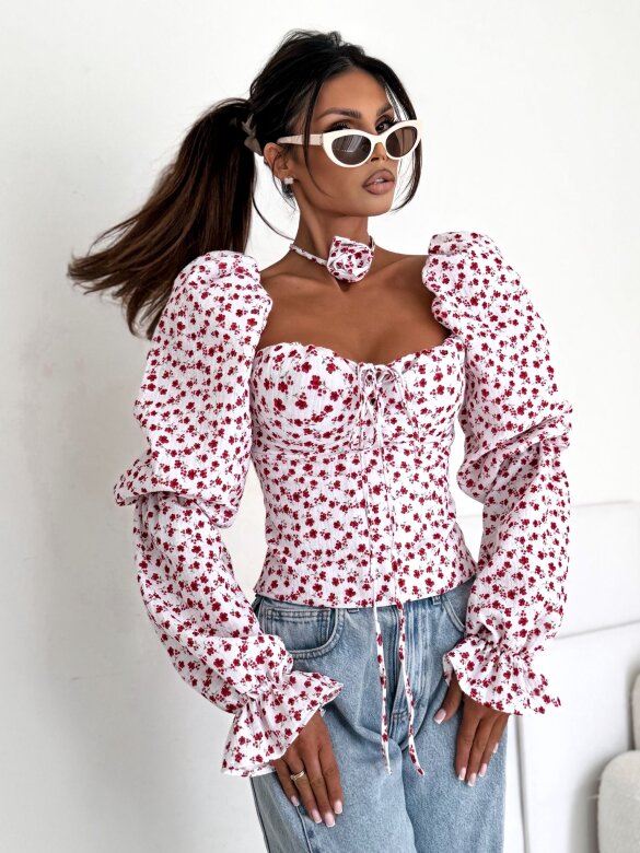 Bluzka Denira hiszpanka z różą biało-czerwona