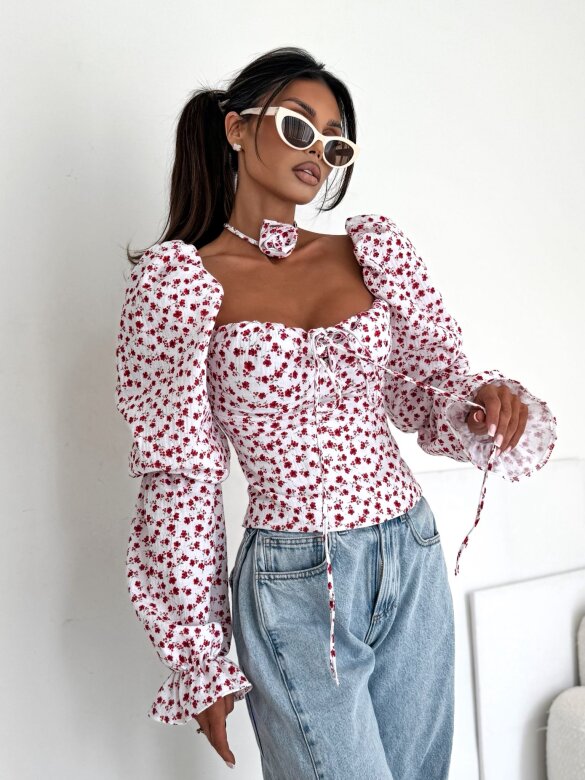 Bluzka Denira hiszpanka z różą biało-czerwona