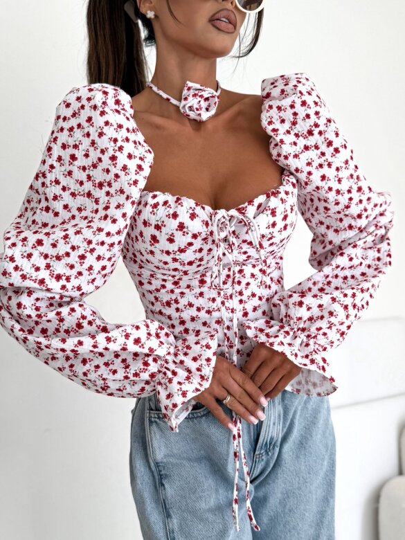 Bluzka Denira hiszpanka z różą biało-czerwona